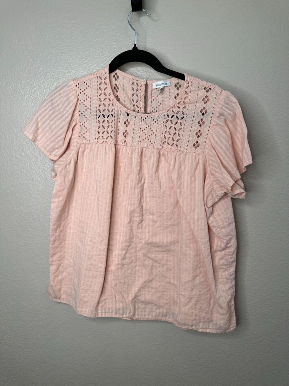 Ella Moss Womens Eyelet Lace Pink Top Size M Short Sleeve Cotton peasant gauzy